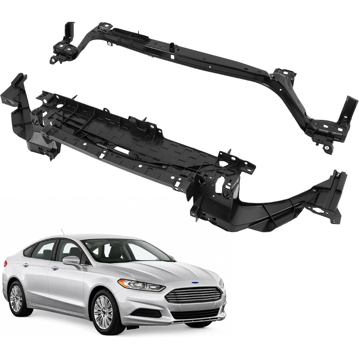 ALMULOO Radiator Mount Core Support & Upper Tie Bar Compatible With 2013-2016 Ford Fusion Replacement for DS7Z8A284A DS7Z16138B Upper Rad Support Bracket Brace Frame Assembly Crossmember Panel