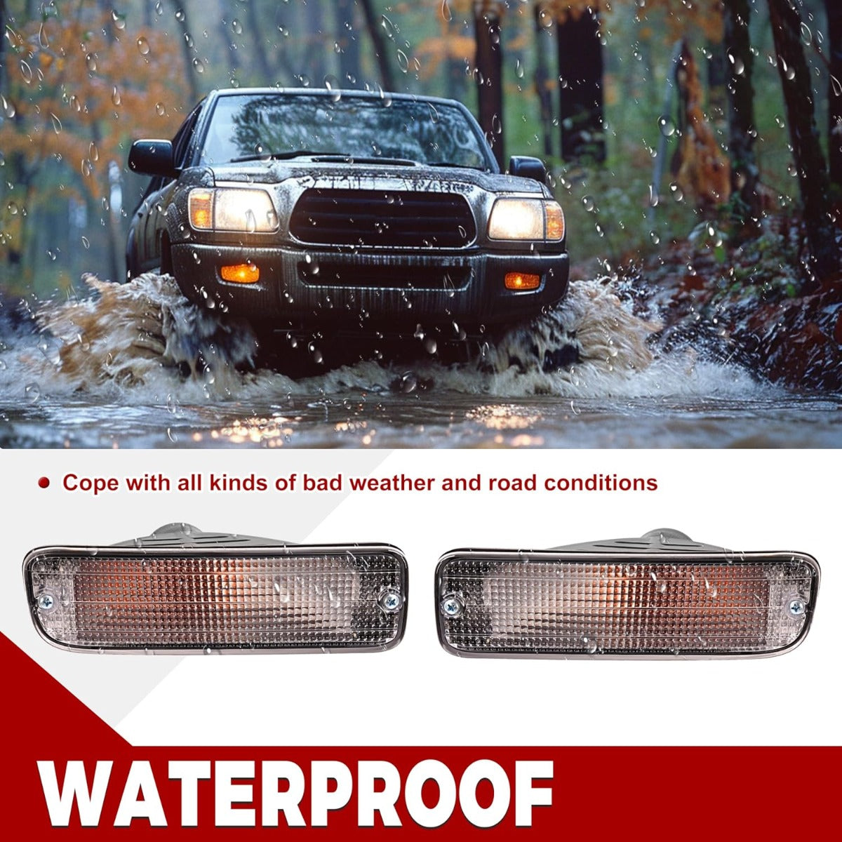 HECASA Pair Front Bumper Turn Signal Light Compatible with 95-97 Toyota Tacoma 4WD/98-00 Toyota Tacoma DLX RWD Replacement for TO2531122 TO2530122 Turn Signal Lamp Driver & Passenger Side Clear Lens