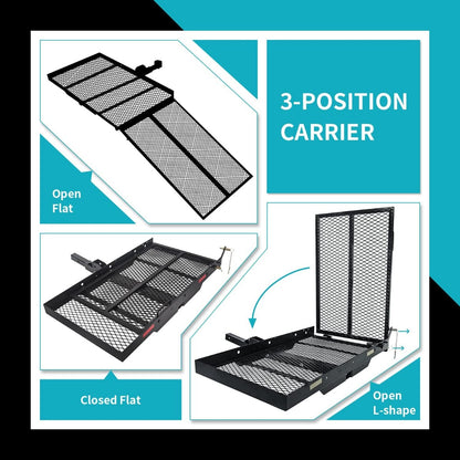 New Mobility Carrier Ramp Hitch Mounted 46.2 x 26.8 x 38.7 500 lbs for Wheelchair Electric Scooter Medical Disability with Rack Ramp Capacity Steel w/3 Inches Rail Fit 2 Inches Hitch Receiver SUV Truck Van Car T-NS-SCC001-F