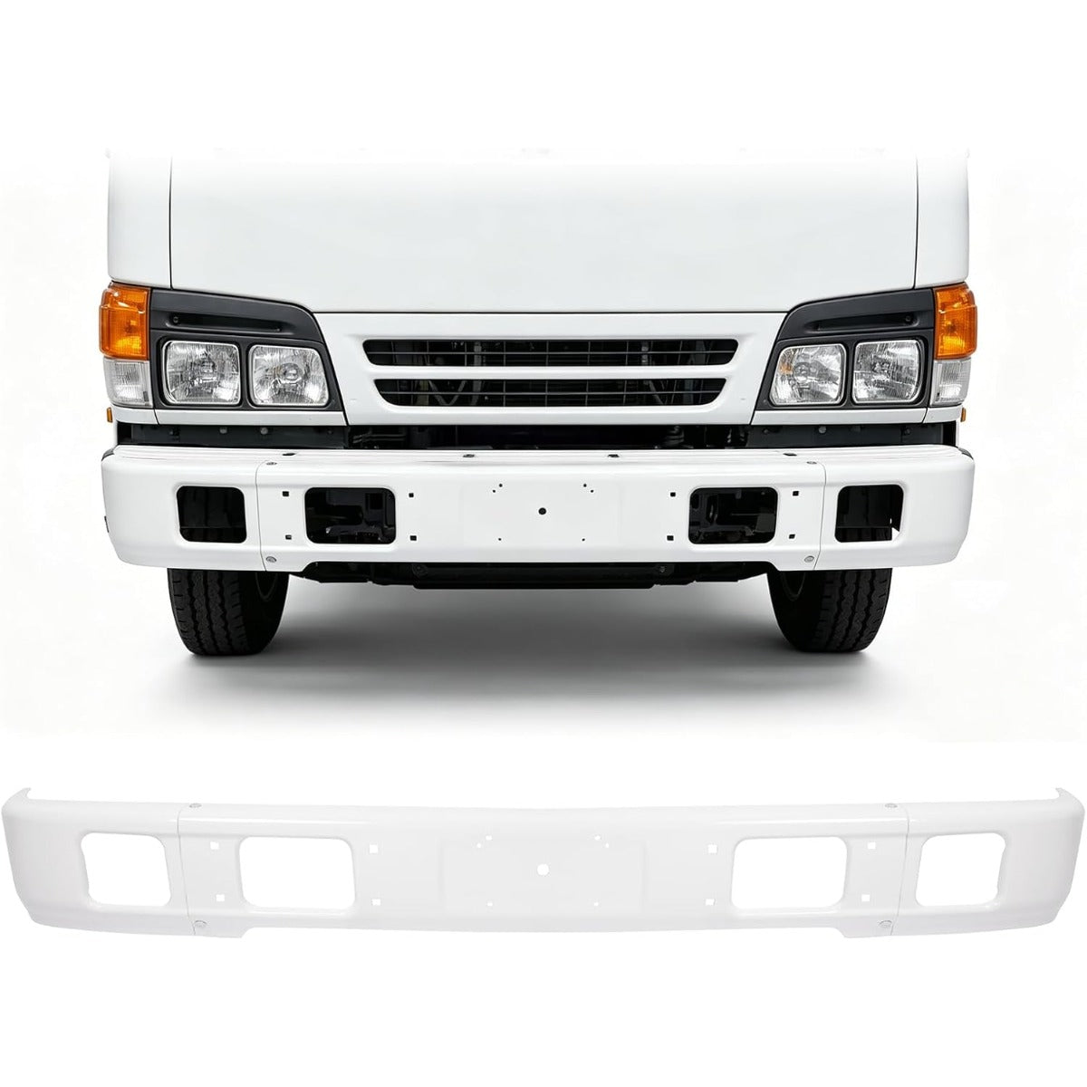 ALMULOO Front Bumper Compatible with 1992¨C2003 Isuzu NPR/NQR/NRR Trucks Heavy Duty Steel White