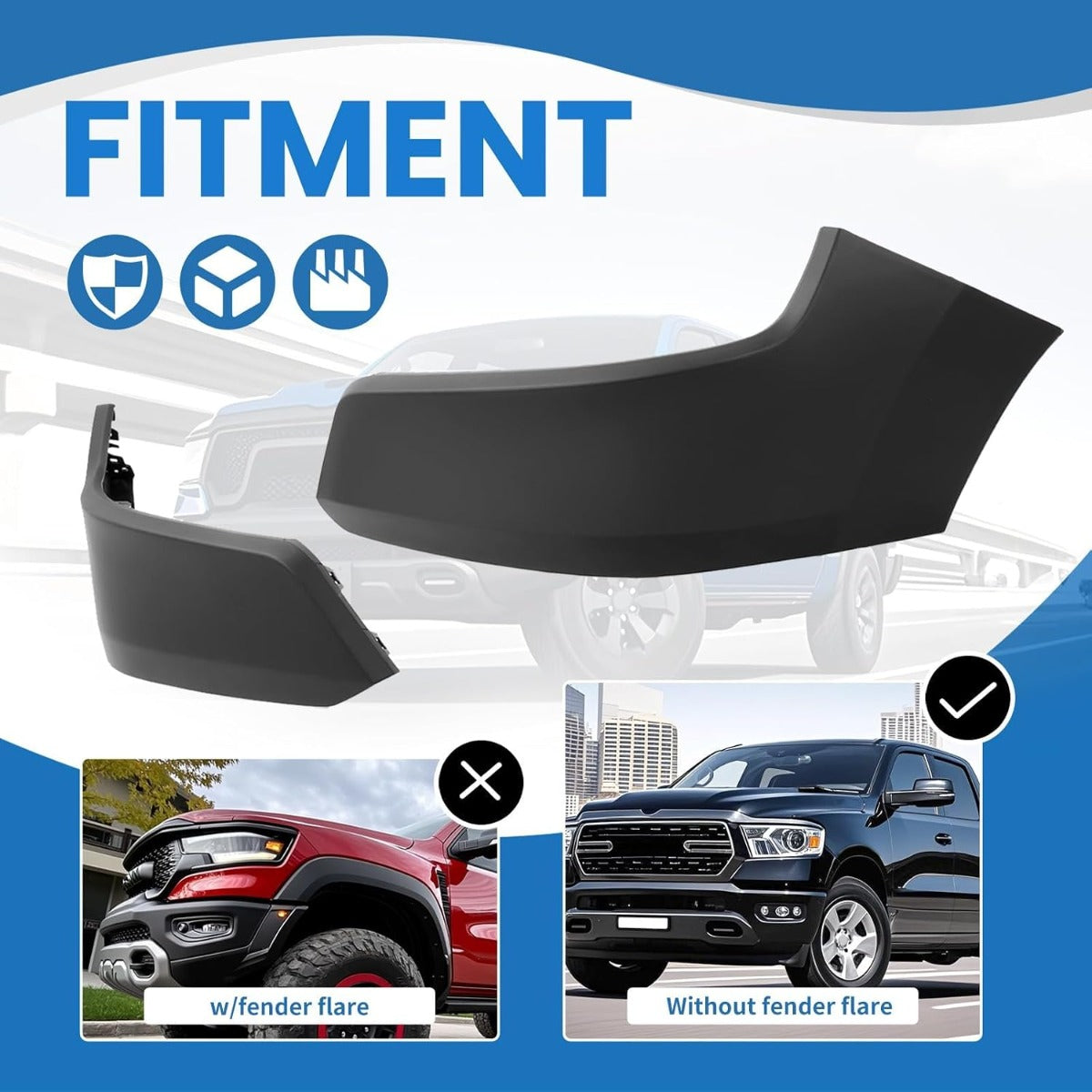KUAFU Bumper End Filler Panel Kit Compatible with 2019-2024 Ram 1500 Matted