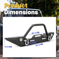 Load image into Gallery viewer, ‎Front Bumper Compatible with 2007-2025 Wrangler Unlimited JL/JLU &amp; Gladiator JT, 2007-2018 JK Front Bumper Rock Crawler Winch Plate W/Winch Plate &amp; 2 18W LED Lights D-rings LYAM-302S
