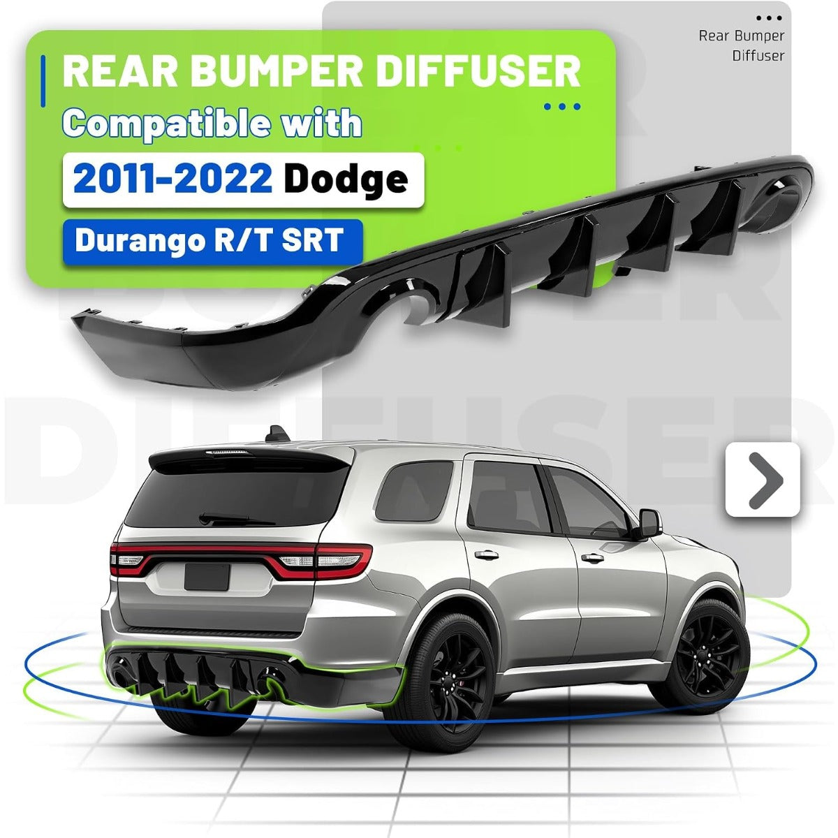 Rear Bumper Diffuser Compatible with 2011-2022 Dodge Durango R/T SRT Rear Lower Bumper Lip Splitter Valance Bumper Spoiler Painted Gloss Black