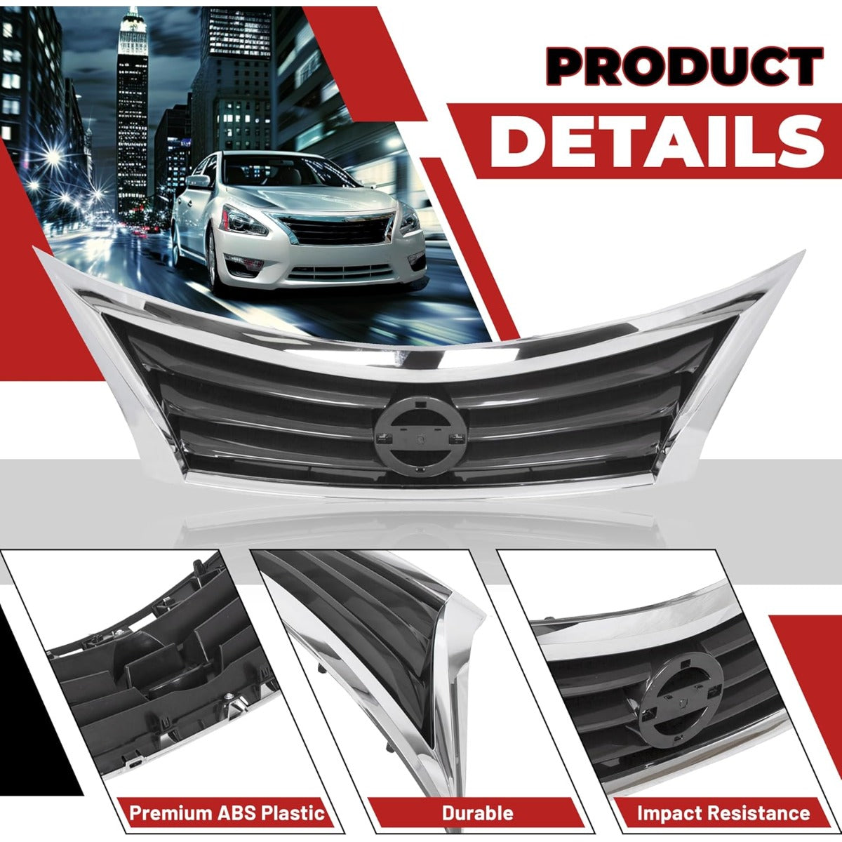 Front Bumper Grill Upper Grille Compatible with 2013 2014 2015 Nissan Altima Sedan Replacement for 623103TA0A NI1200250 Insert Plastic(ABS)
