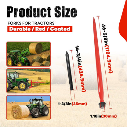 47 Inches 3 Point Hitch Adapter & Hay Bale Spear Fit for Category 1 Tractors W/2 Stabilizers Bale Spear 2 Inches Receiver Loading 1-7/8 Inches Gooseneck Ball Drawbar Hay Quick Hitch Attachment-Red 1200 LBS