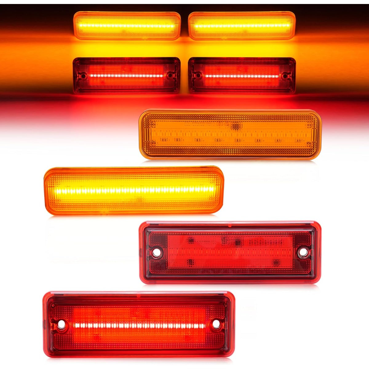 HECASA LED Side Marker Lights Compatible with 1978-1987 Chevrolet Chevy El Camino Malibu GMC Caballero Front Rear Bumper Signal Lamps Replacement for 913417 929986 (4Pcs Amber & Red Lens and Light)