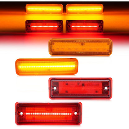 HECASA LED Side Marker Lights Compatible with 1978-1987 Chevrolet Chevy El Camino Malibu GMC Caballero Front Rear Bumper Signal Lamps Replacement for 913417 929986 (4Pcs Amber & Red Lens and Light)