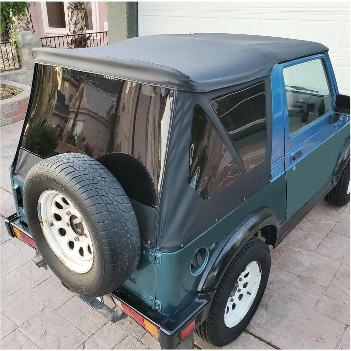 Soft Top Replacement Compatible with 1986-1994 Suzuki Samurai, Black Sailcloth Vinyl Soft Roof with Tinted and Zip Out Windows
