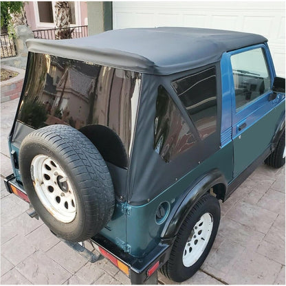 Soft Top Replacement Compatible with 1986-1994 Suzuki Samurai, Black Sailcloth Vinyl Soft Roof with Tinted and Zip Out Windows