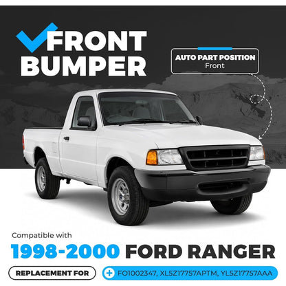 ALMULOO Front Bumper(3Pcs) Compatible with 1998-2000 Ford Ranger W/O Molding Holes Replace For FO1002347, XL5Z17757APTM, YL5Z17757AAA Steel Powder Coated