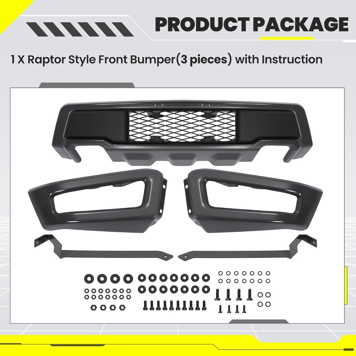 KUAFU Bumper Assembly W/Fog Light Holes Compatible with F150 Raptor Style
