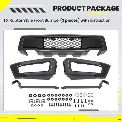 KUAFU Bumper Assembly W/Fog Light Holes Compatible with F150 Raptor Style
