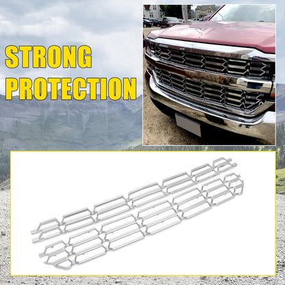 Grille Overlay Cover Inserts Compatible with 2016-2018 Chevy Chevrolet Silverado 1500 Front Bumper Upper Grille Cover Overlay Guard Chrome Silver