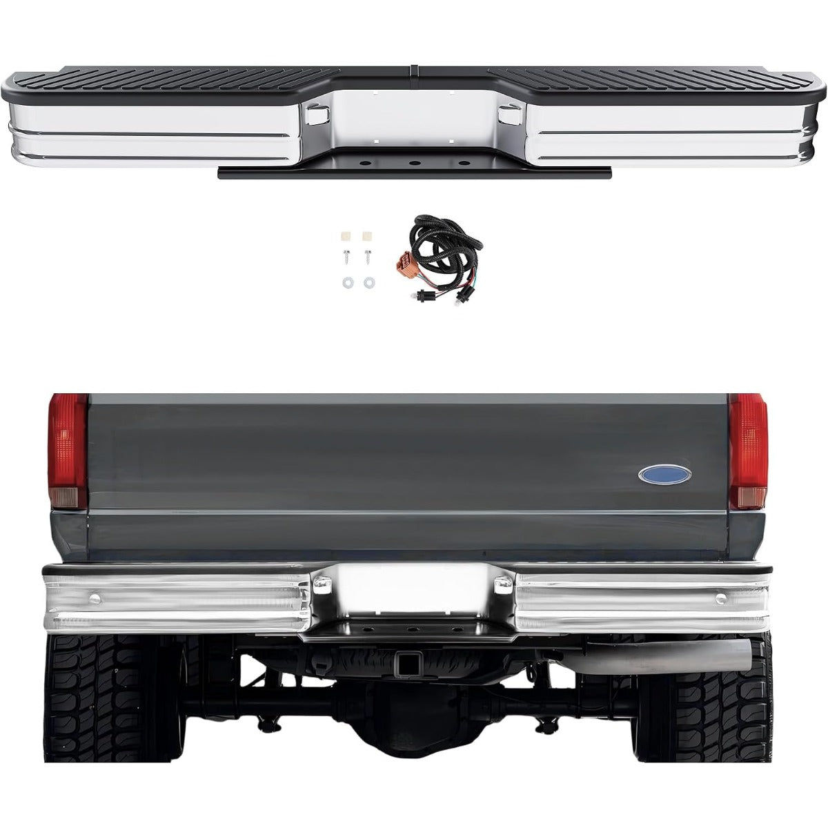 KUAFU Rear Bumper Compatible with 1967-1991 Chevy Chevrolet GMC C/K Fleetside,1972-1993 Dodge Fleetside Ram charger 1967-1998 Ford Bronco F250 F350HD Super Duty F-Series Styleside Silvery