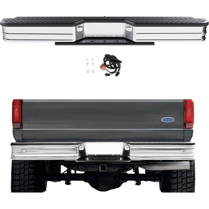 KUAFU Rear Bumper Compatible with 1967-1991 Chevy Chevrolet GMC C/K Fleetside,1972-1993 Dodge Fleetside Ram charger 1967-1998 Ford Bronco F250 F350HD Super Duty F-Series Styleside Silvery