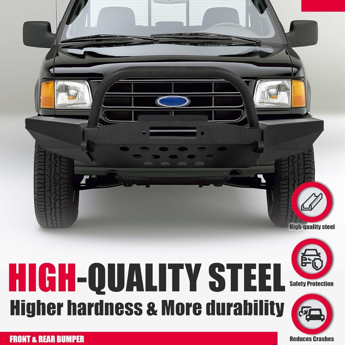 Kojem Front & Rear Bumper Compatible with 1998-2011 Ford Ranger w/Winch Plate D-Rings Powder Coated Steel