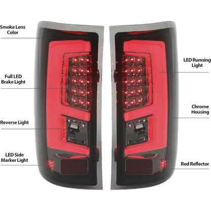 KUAFU Tail Light Compatible with 2014-2018 GMC Sierra 1500 2500HD 3500HD Pickup Truck LED Tube Bar Stop Brake Lamps LH & RH Tail Lamp Black Housing Smoke Lens