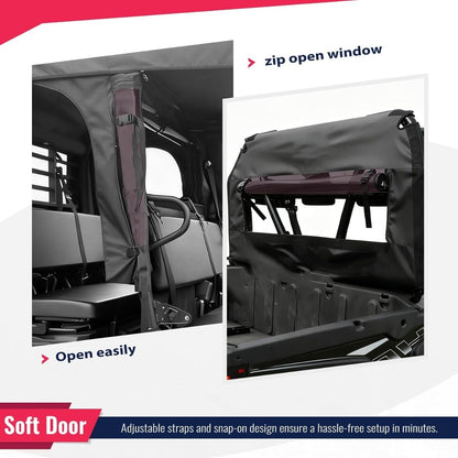 UTV Upper Half Soft Door+Soft Top+Rear Window W/Zipper Compatible with Kawasaki Mule Pro FXT Cab Enclosure Black+Tinted Plastic