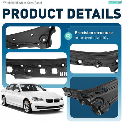 Windshield Wiper Cowl Panel Compatible with 2011-2016 BMW 528i 535i/d 550i M5 Active Hybrid 5 Replacement for 51717203124 Air Inlet Grille Window Panel Cowl Cover Plastic Black