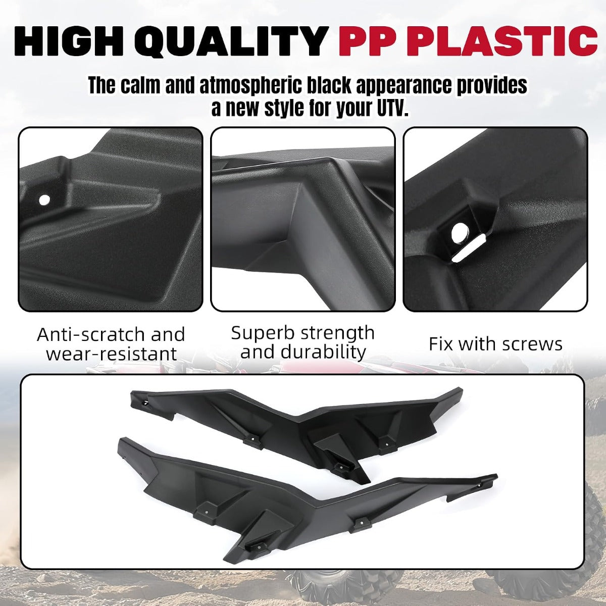 HECASA Fender Flare Compatible with 2014+ Polaris RZR XP/XP 4 Turbo/Turbo S Mud Guards Full Set Front & Rear Black
