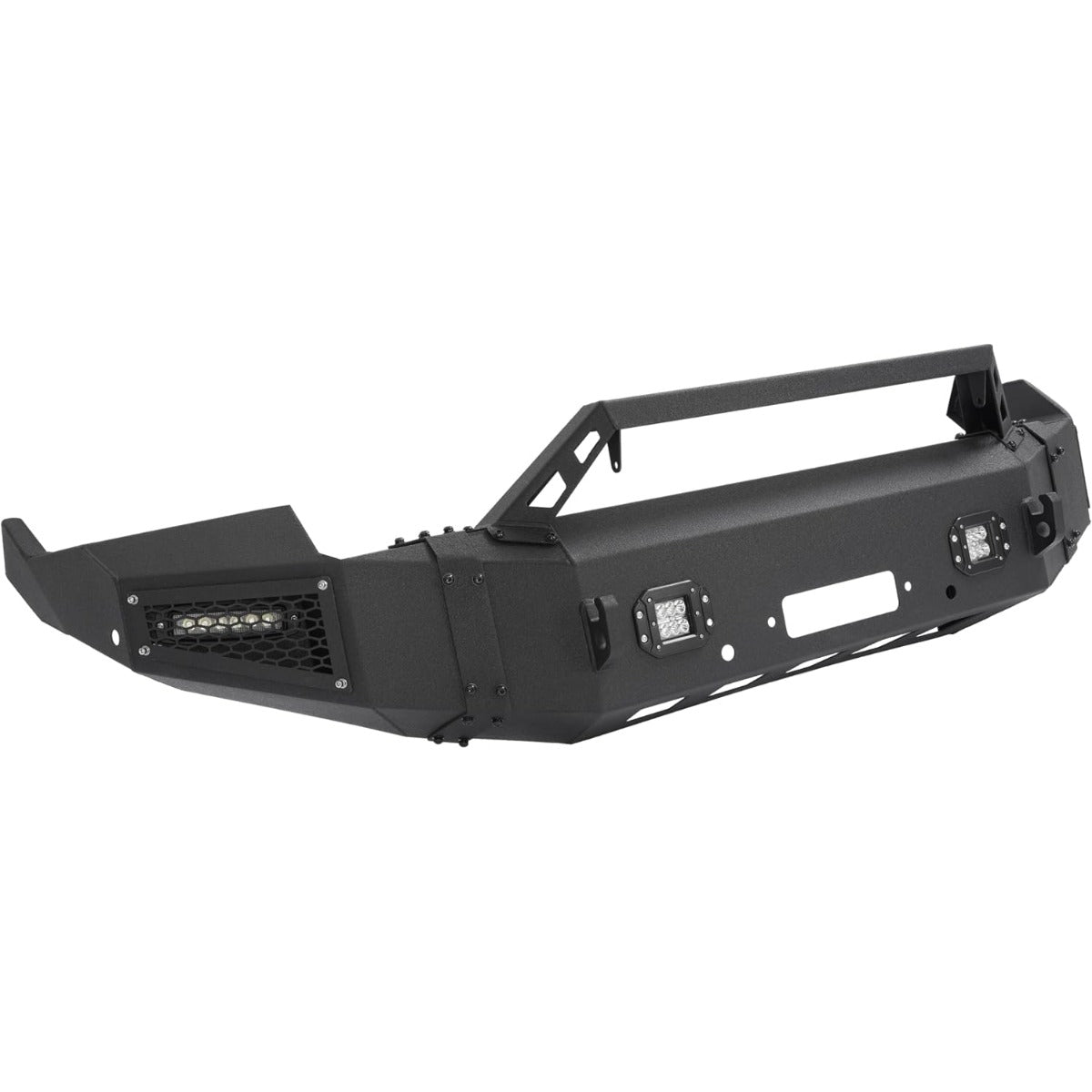 ALMULOO Front Bumper Compatible with 2009-2012 Dodge Ram 1500 w/Winch Plate, LED Lights & Bull Bar Steel Powder Coated(2 Packages)