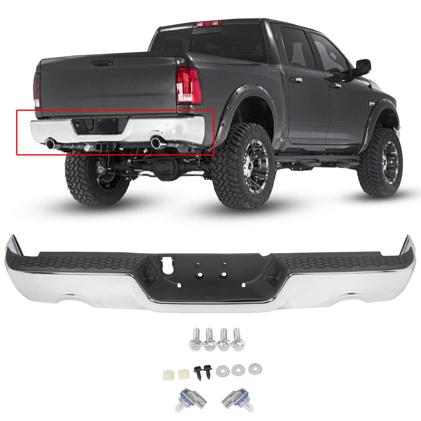 09-2018 Dodge RAM 1500 Complete Steel Chrome Black Rear Step Bumper