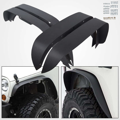 2007-2018 Jeep Wrangler JK 4PCS Textured Steel Flat Fender Flares effect picture