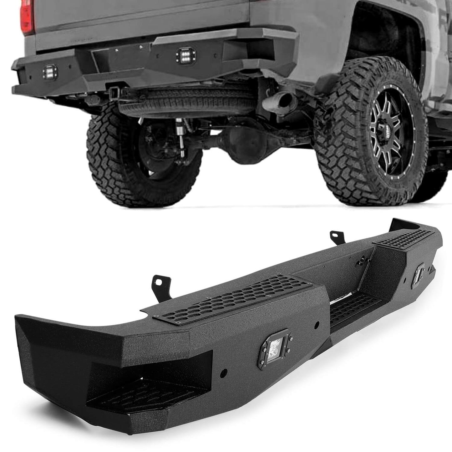 Heavy-Duty Rear Bumper Black For Chevy Silverado and GMC Sierra 1500 2007-2018