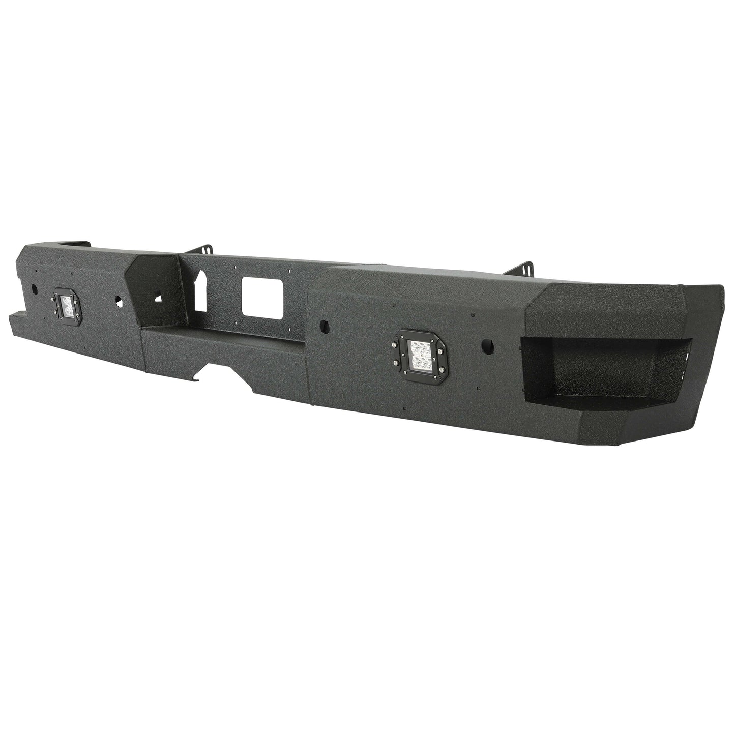 Off-Road Rear Bumper Heavy-duty Steel Compatible with 2014-2019 Chevy Silverado GMC Sierra 1500 2500 HD 3500 HD with 2 LED