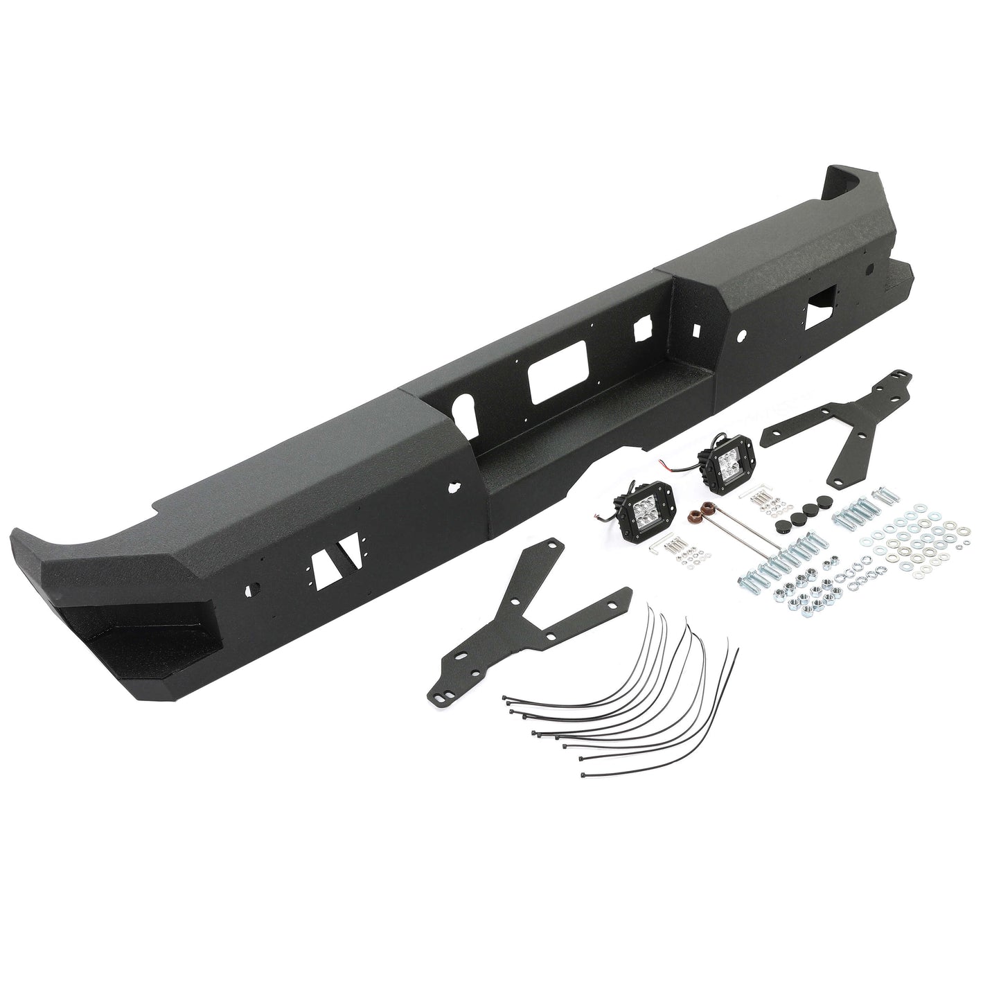 Off-Road Rear Bumper Heavy-duty Steel Compatible with 2014-2019 Chevy Silverado GMC Sierra 1500 2500 HD 3500 HD with 2 LED