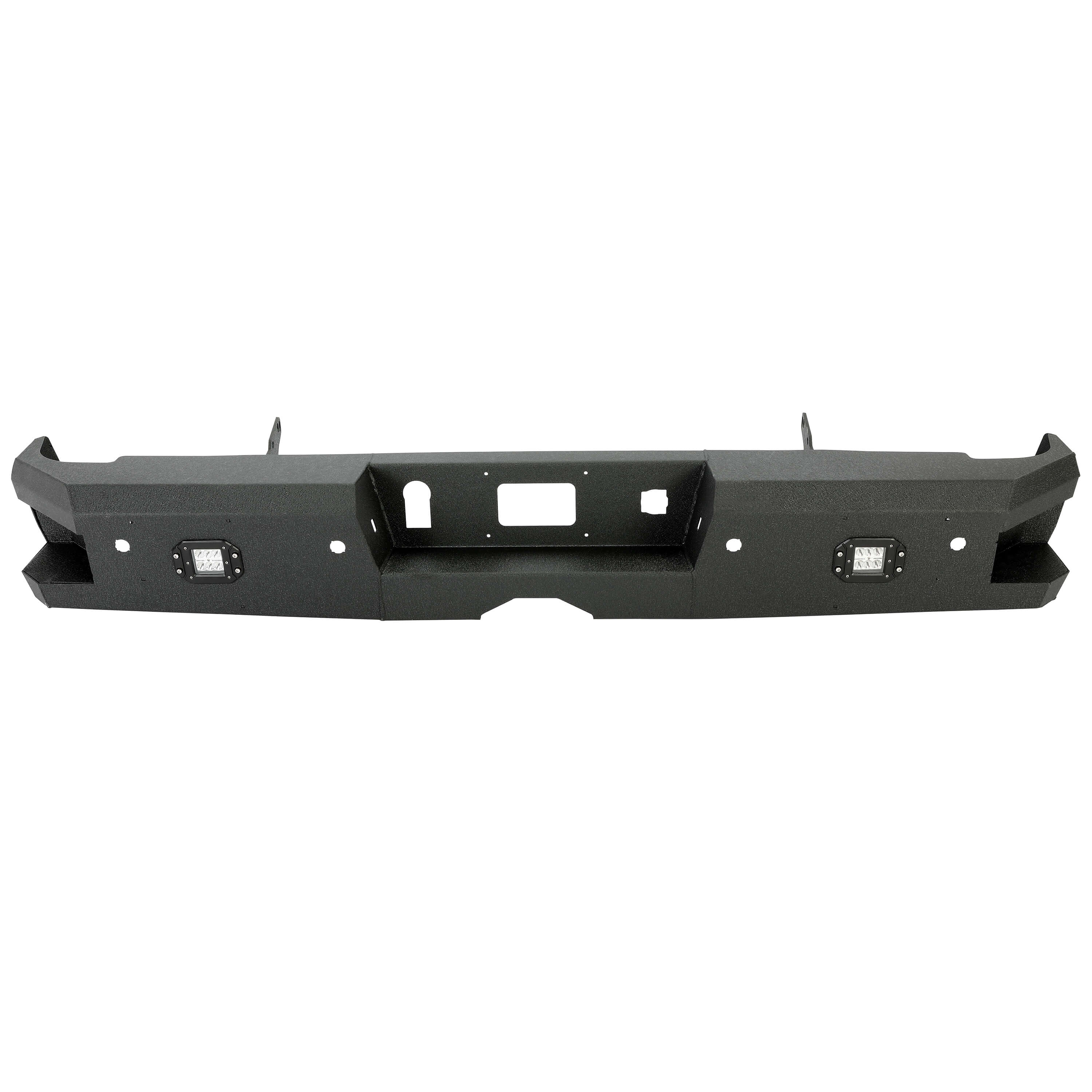 Off-Road Rear Bumper Heavy-duty Steel Compatible with 2014-2019 Chevy Silverado GMC Sierra 1500 2500 HD 3500 HD with 2 LED