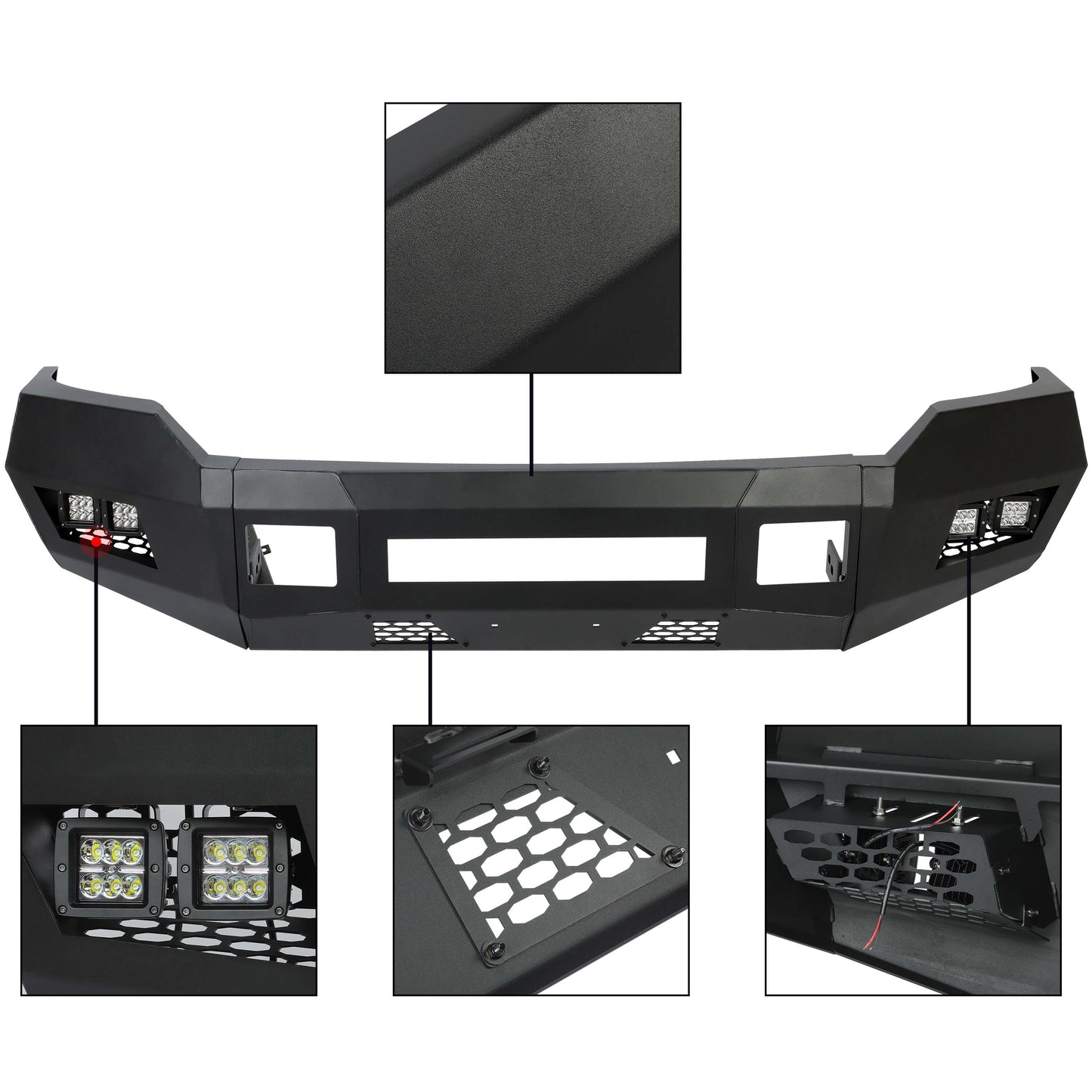 Modular Front Bumper for 2011-2016 Ford F-250 F-350,3-Piece w/LED Lights