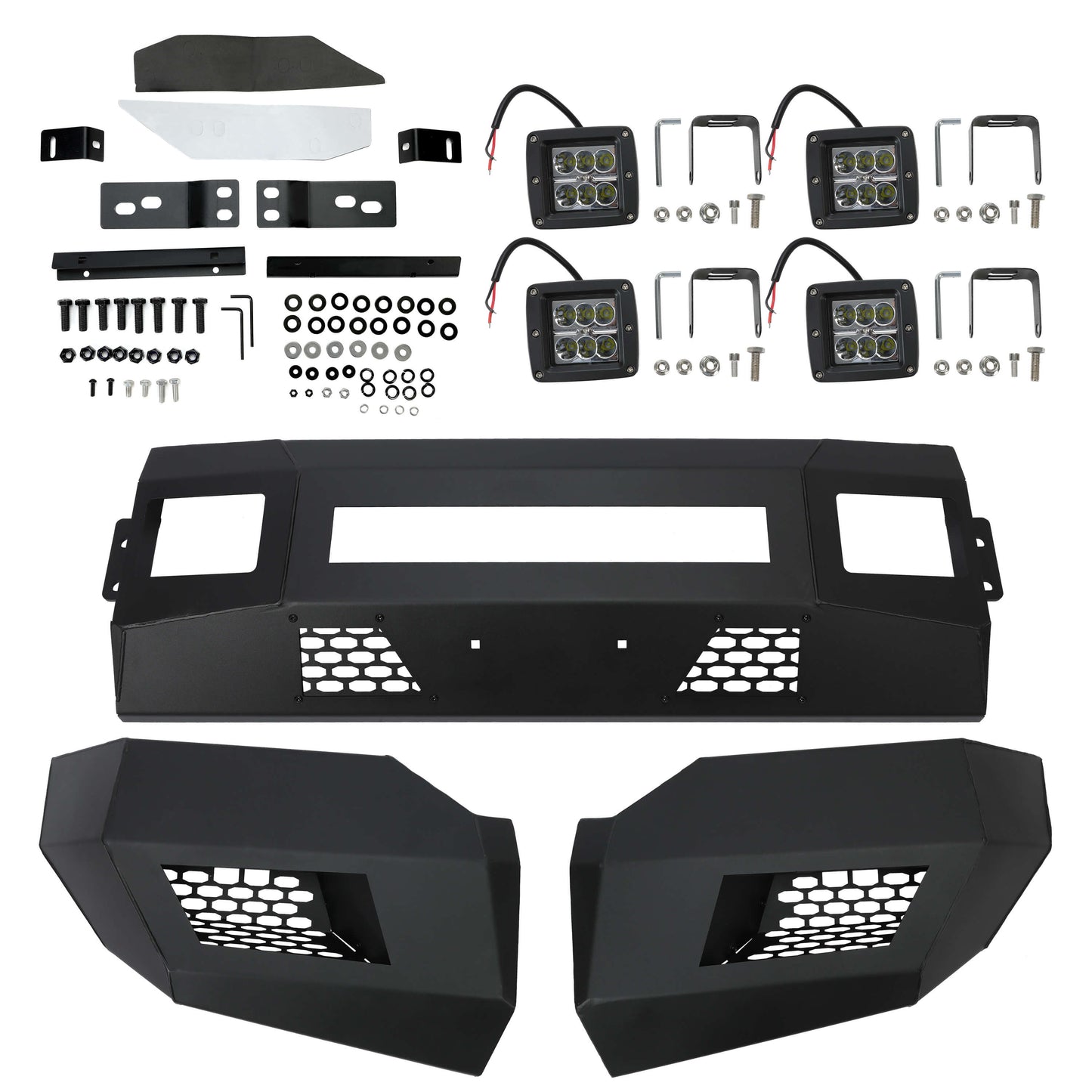 Modular Front Bumper for 2011-2016 Ford F-250 F-350,3-Piece w/LED Lights