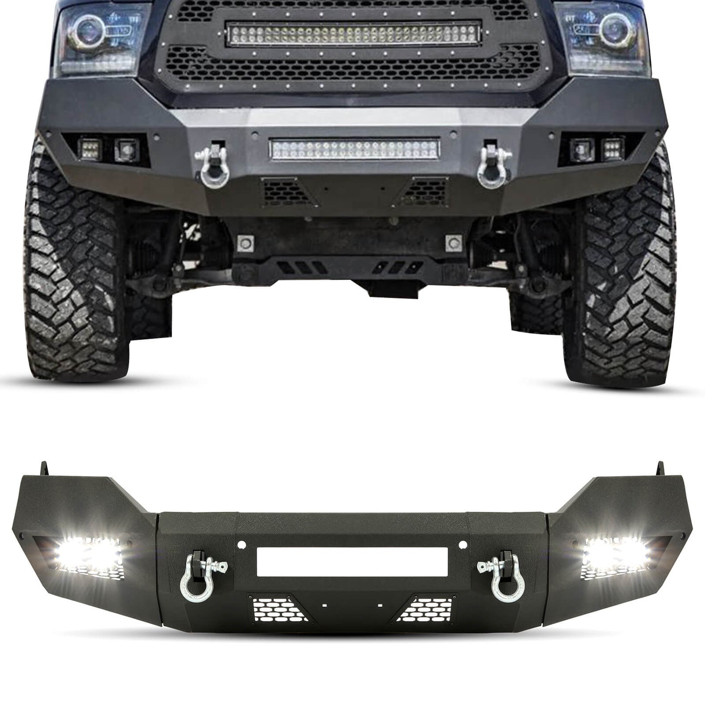 Front Bumper Off-road 3-Piece Modular Compatible with 2013-2018 Dodge Ram 1500 2019-2021 Ram 1500 Classic 2WD/4WD
