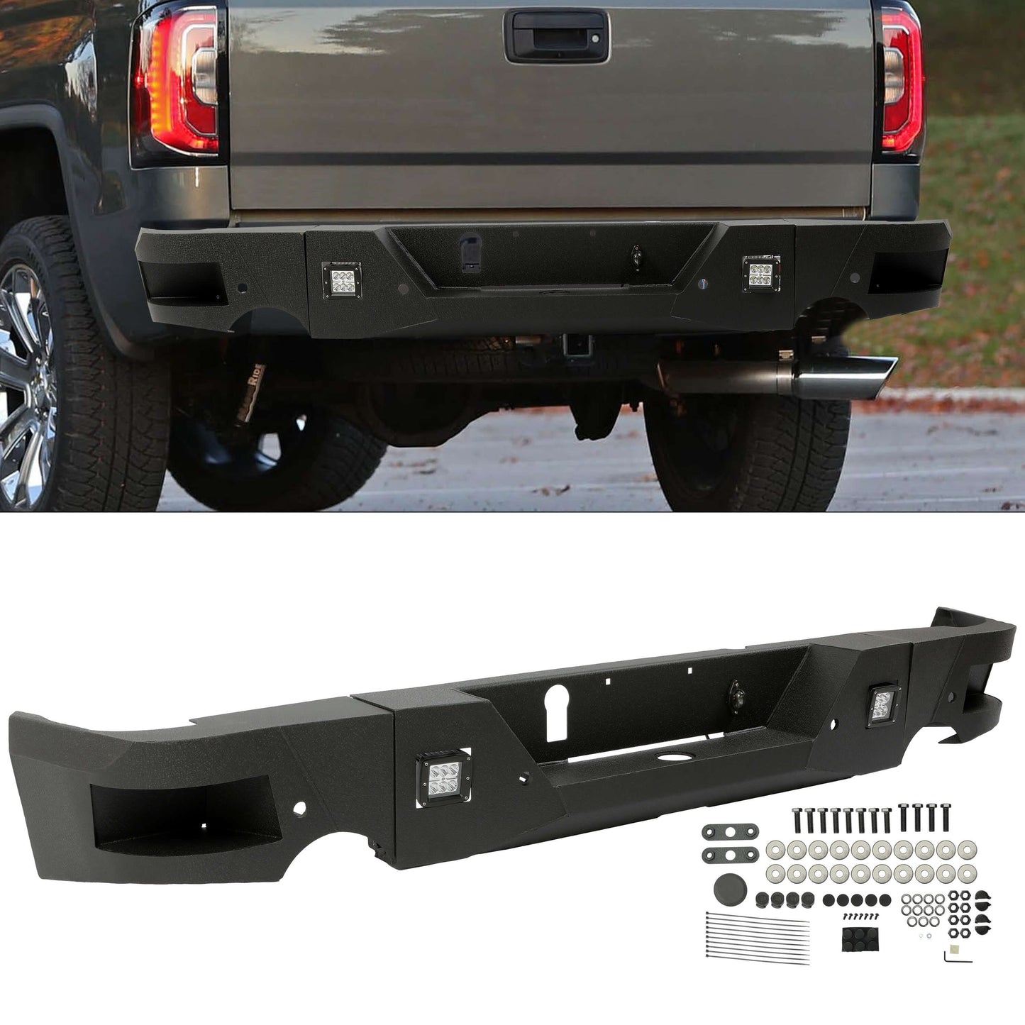 Truck Black Steel Rear Bumper for 2009-2018 Dodge Ram 1500,Face Bar Guard Step