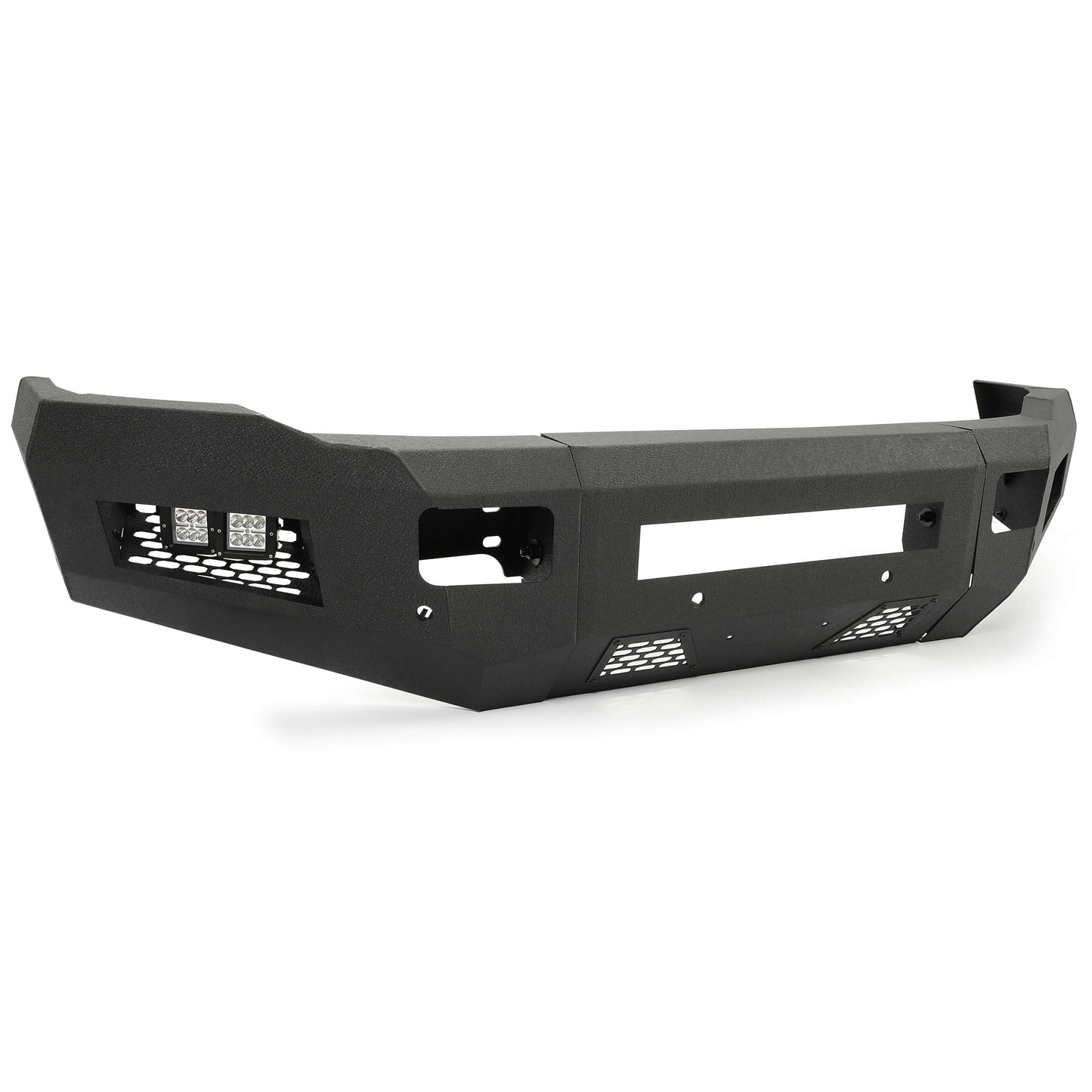 Front Bumper Off-road 3-Piece Modular Compatible with 2010-2018 Dodge Ram 2500 3500 with 4 LED Lights Powder Coated Steel Textured Black