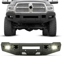 Front Bumper Off-road 3-Piece Modular Compatible with 2010-2018 Dodge Ram 2500 3500 with 4 LED Lights Powder Coated Steel Textured Black