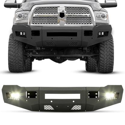 Front Bumper Off-road 3-Piece Modular Compatible with 2010-2018 Dodge Ram 2500 3500 with 4 LED Lights Powder Coated Steel Textured Black