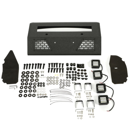 Front Bumper Off-road 3-Piece Modular Compatible with 2010-2018 Dodge Ram 2500 3500 with 4 LED Lights Powder Coated Steel Textured Black