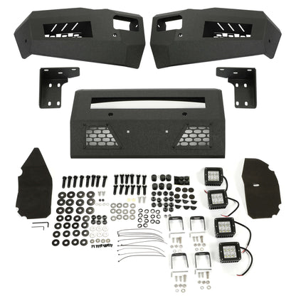 Front Bumper Off-road 3-Piece Modular Compatible with 2010-2018 Dodge Ram 2500 3500 with 4 LED Lights Powder Coated Steel Textured Black