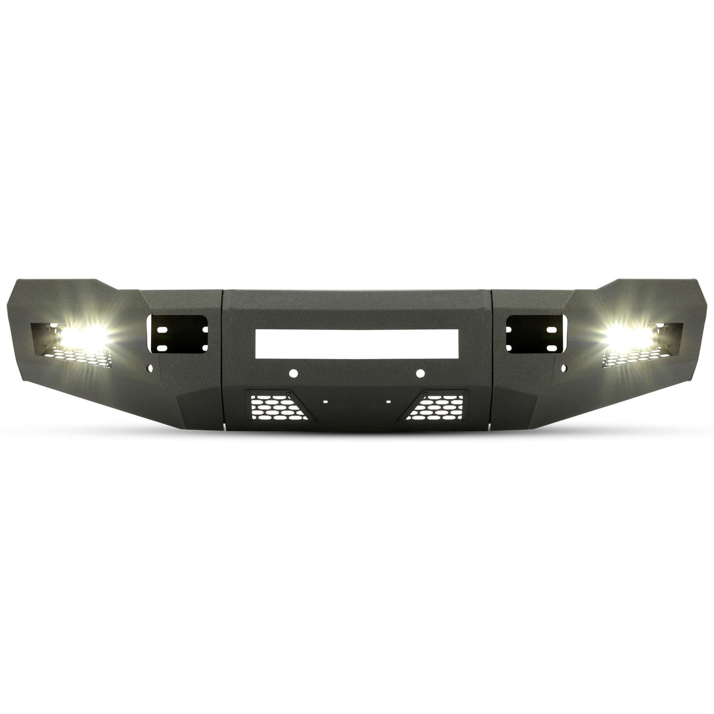Front Bumper Off-road 3-Piece Modular Compatible with 2010-2018 Dodge Ram 2500 3500 with 4 LED Lights Powder Coated Steel Textured Black
