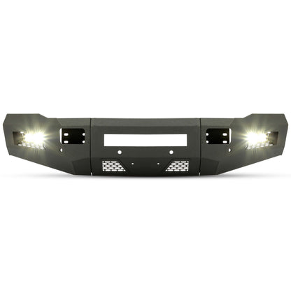 Front Bumper Off-road 3-Piece Modular Compatible with 2010-2018 Dodge Ram 2500 3500 with 4 LED Lights Powder Coated Steel Textured Black