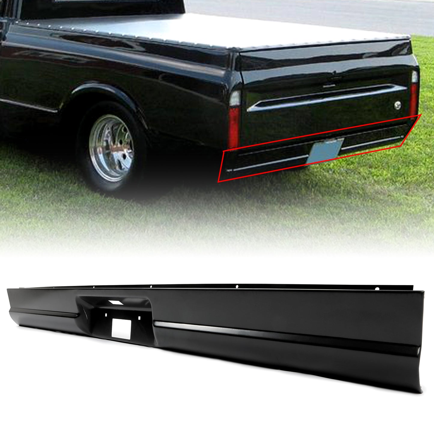 Steel Rear Roll Pan Bumper W/ License Light Compatible With 1967-1972 Chevy C10 Pickup Fleetside