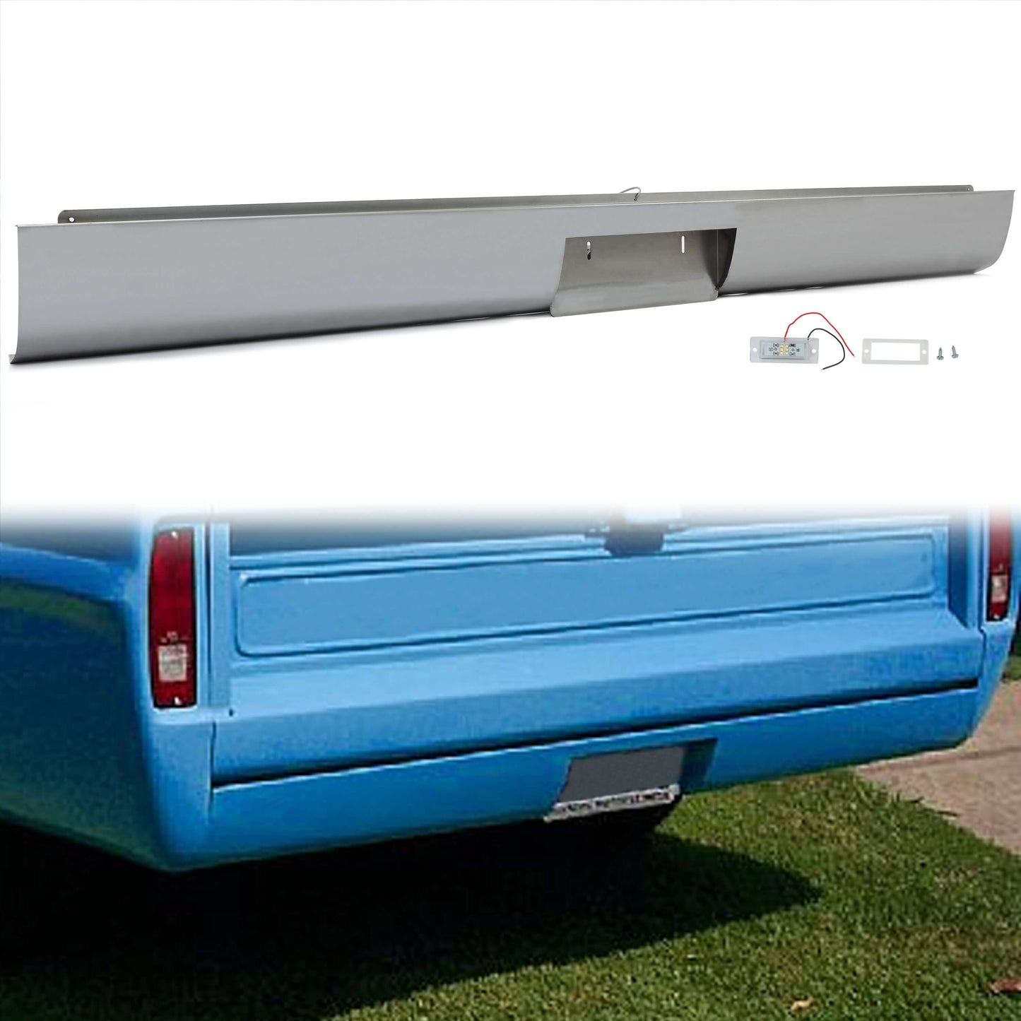Steel Roll Pan Rollpan Bumper Compatible with 1967-1972 Ford F100 Fleetside w/License Plate Hole&Light
