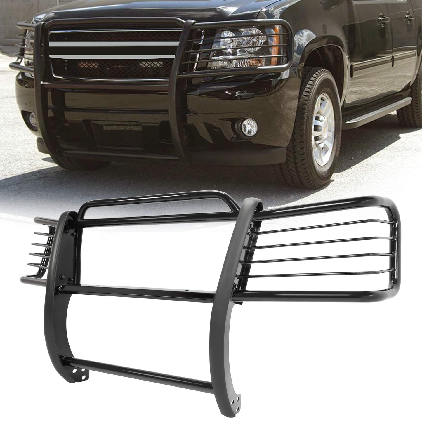 Brush Guard Grille Guard Black Steel Compatible with 2002-2009 Chevy Trailblazer 2002-2009 Trailblazer EXT Trimming of Lower Air Dam Required