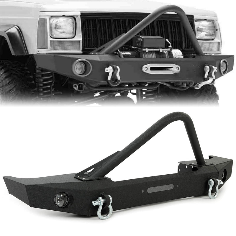 YIKATOO® Front Stinger Bumper Fit 1984-2001 Jeep Cherokee XJ Comanche MJ W/ Winch Plate &Lamp -junior
