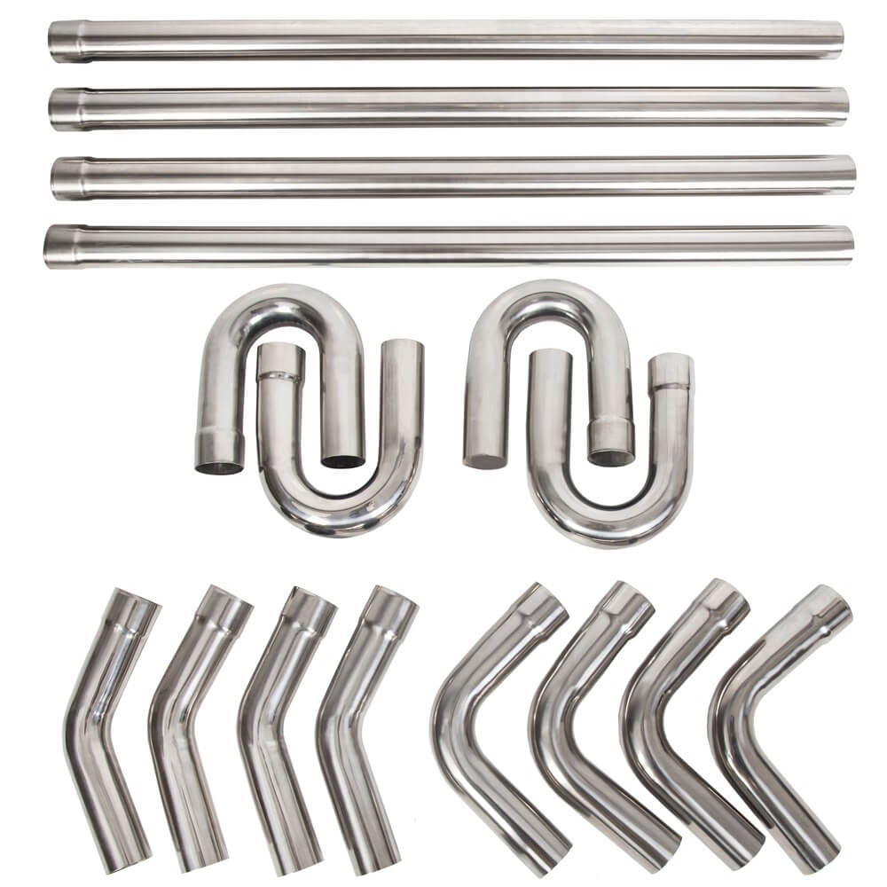 Universal 2.5 Inches Custom Stainless Steel Mandrel-Bent Exhaust Tubing Kit - Straight and U-Bend Pipes