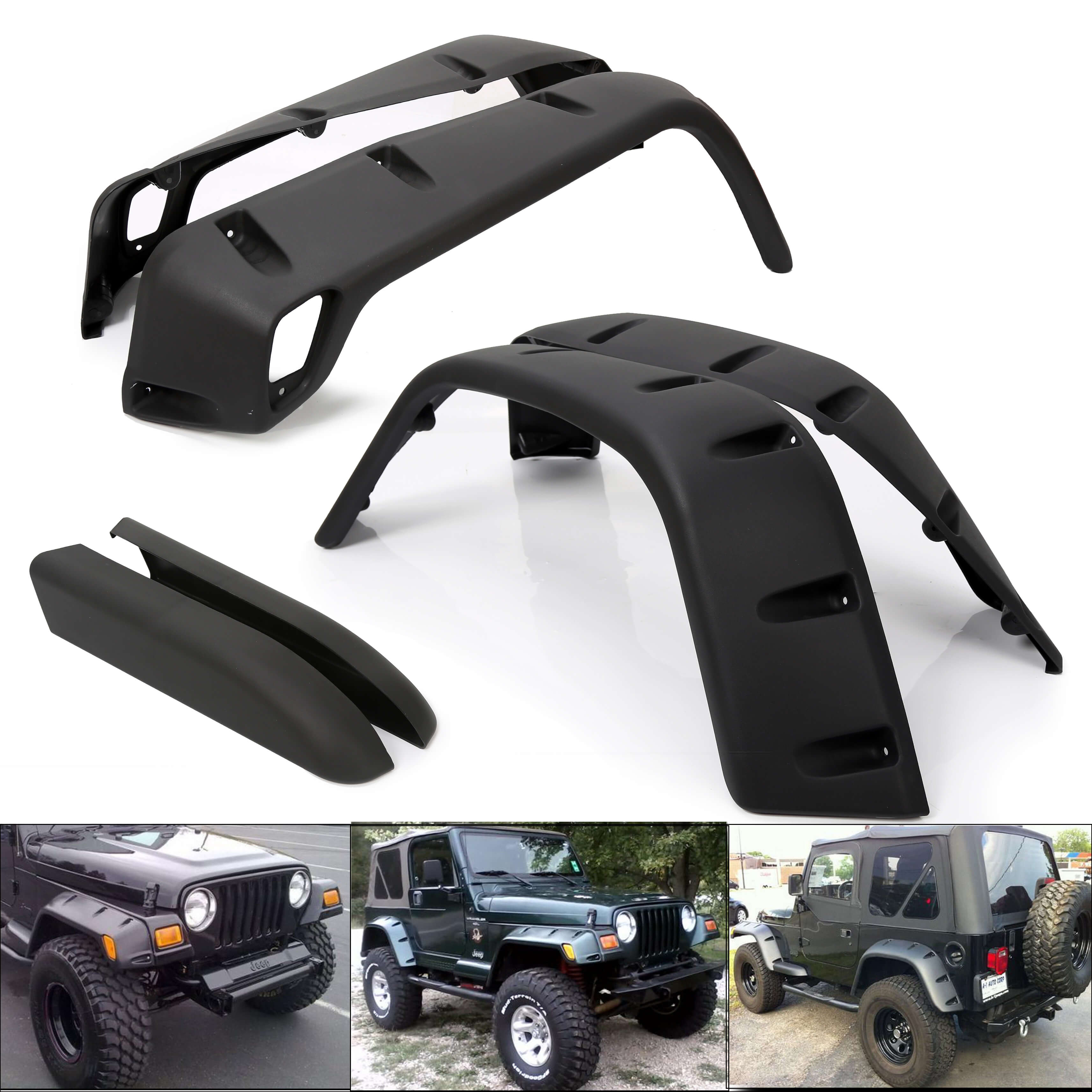 Extended Fender Flares Kit for 1997-2006 Jeep Wrangler TJ,6PC 7 Inches Wide Black Pocket