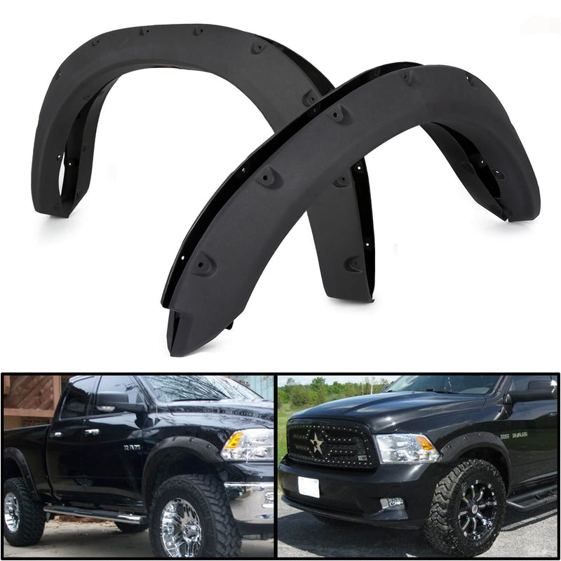 YIKATOO® Black Fender Flares Cover Wheel Cover Protector Compatible with 2009-2018 Ram 1500 Pocket Rivet Style Bolt On 4Pc -junior