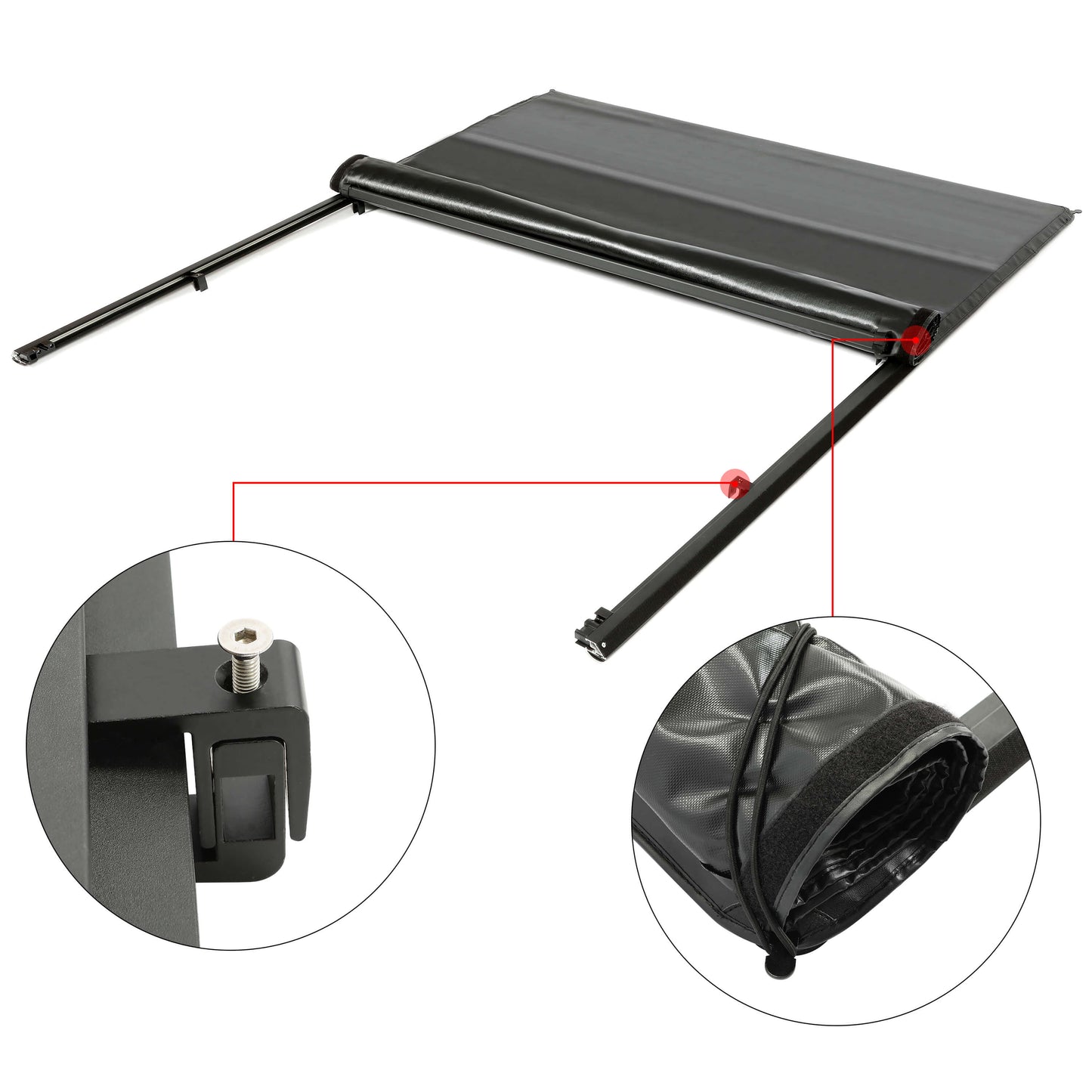 Roll-up Soft Truck Tonneau Cover Compatible with 2007-2014 GMC Sierra/Chevy Silverado 1500/2500HD/3500HD with 6.5' Bed Black Sailcloth Fold